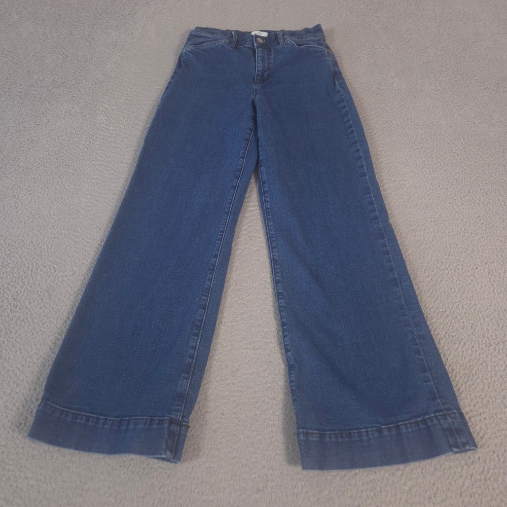 Loft Jeans Womens 2 Blue High Rise Trouser Wide Leg Stretch Denim Pants Preppy